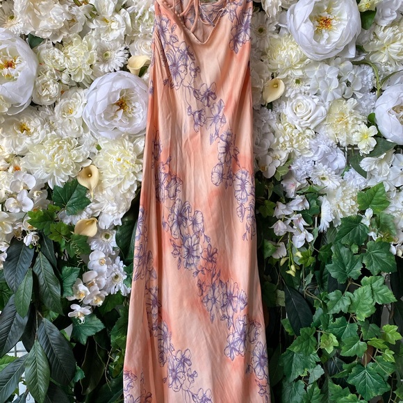 Free People Floral Silk Slip Dress w Slit - Picture 3 of 6